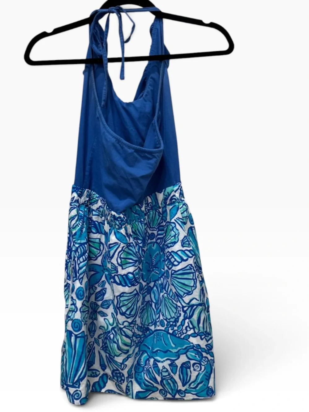 Lilly Pulitzer Blue Halter Ruffle Seashell Print Cotton Dress Size S